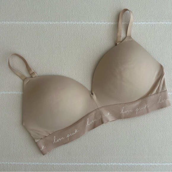 PINK Victoria's Secret Other - PINK Victoria's Secret Nude Bra with Love Pink Band EUC 36C